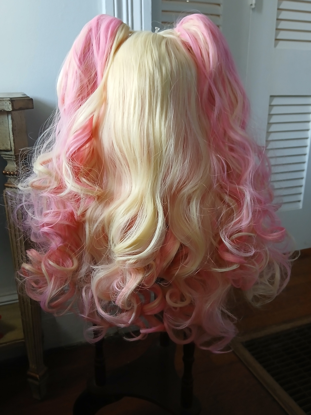 Blonde & Pink Curly Synthetic Ponytail Wig for Women